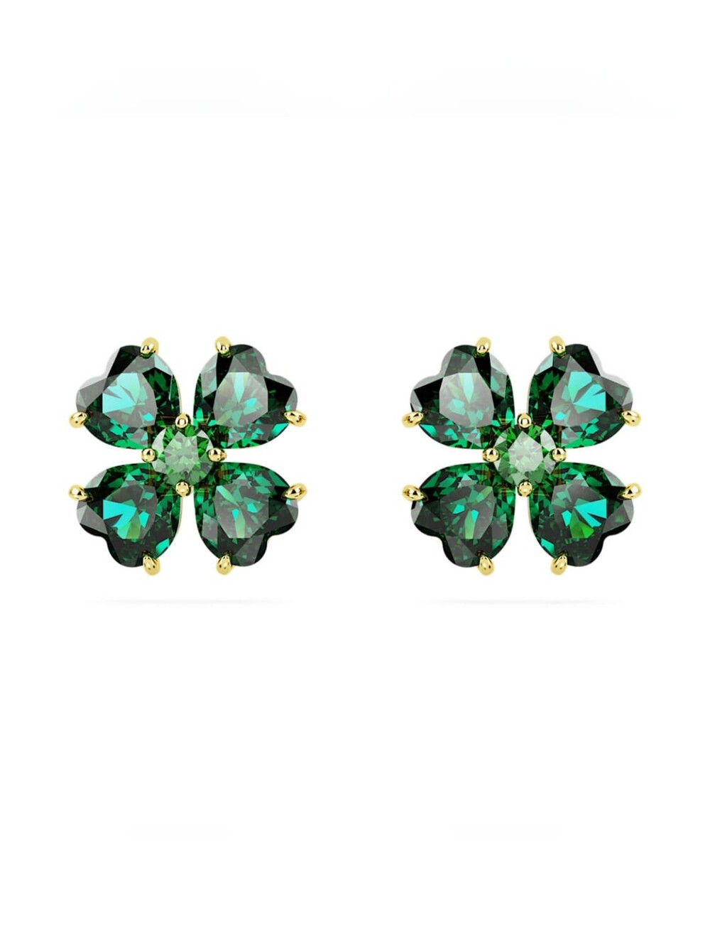 Swarovski Idyllia Green Clover Stud Earrings 18K Gold Finish